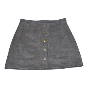 Hyfve Gray Faux Suede Lined Short Skirt‎ Size Large Front Snaps With Pockets
